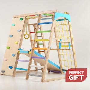 Modern Climbing Gym for Toddlers - Teepee Tent, Gymnastic Rings, Sensory Toy, Indoor Playhouse