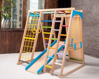 Gymnase de jeu en bois, Gymnase pour tout-petits, Gymnase dans la jungle, Triangle d’escalade, Bar à singes intérieur, Aire de jeux intérieure pour enfants, Échelle de gymnastique, Cadre d’escalade