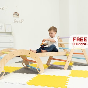 Montessori Climbing Set: Beech Wood Triangle, Rocker, and Slide