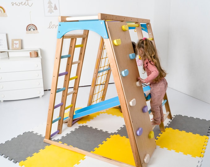 Climbing Wall playset for toddler, Indoor playground, Kid playhouse, Toddler climbing gym, Montessori rocker, Climbing triangle, Sensory toy