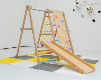 Montessori Climbing triangle with accessories, Christmas Gift for Toddlers, Indoor Jungle Gym, Slide, Swing, Indoor playground