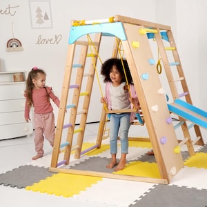 Sensory Climbing Wall for Kids – Wooden Indoor Play Gym – Toddler Climbing Structure – Home Jungle Gym & Activity Set