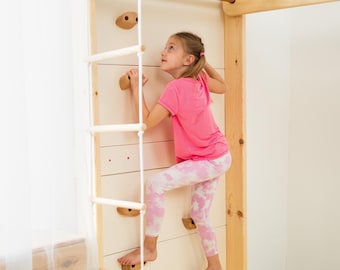 Montessori Inspired Wooden Climbing Gym with Slide, Rings, Rope & Wall Bars | Foldable Indoor Playset