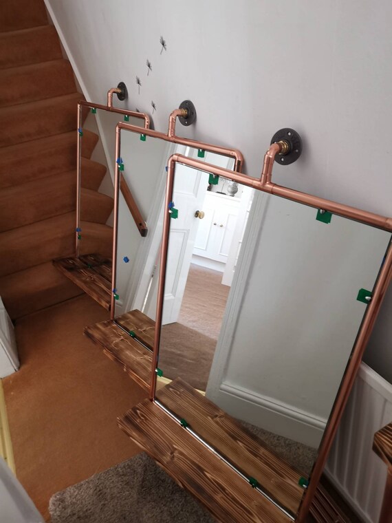 Industrial Barber Style Copper Mirror With Shelf Retro Style Copper Mirror With Shelf Retro