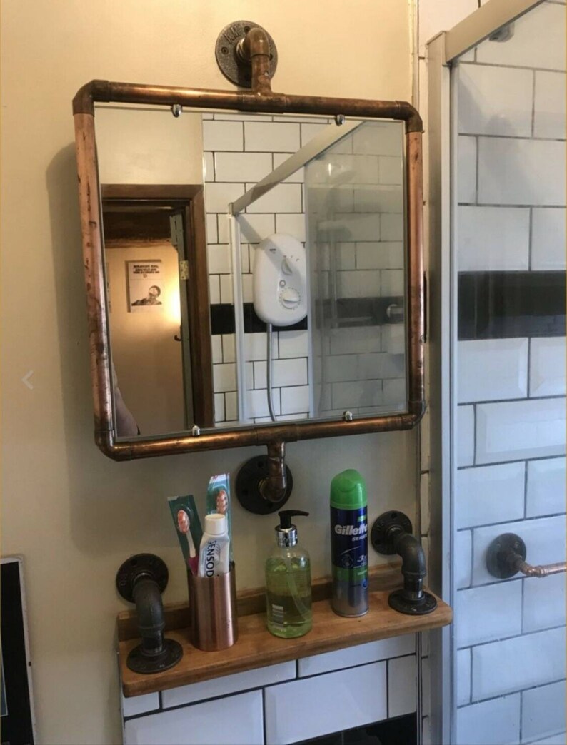 Industrial copper pipe toilet bathroom mirror Etsy