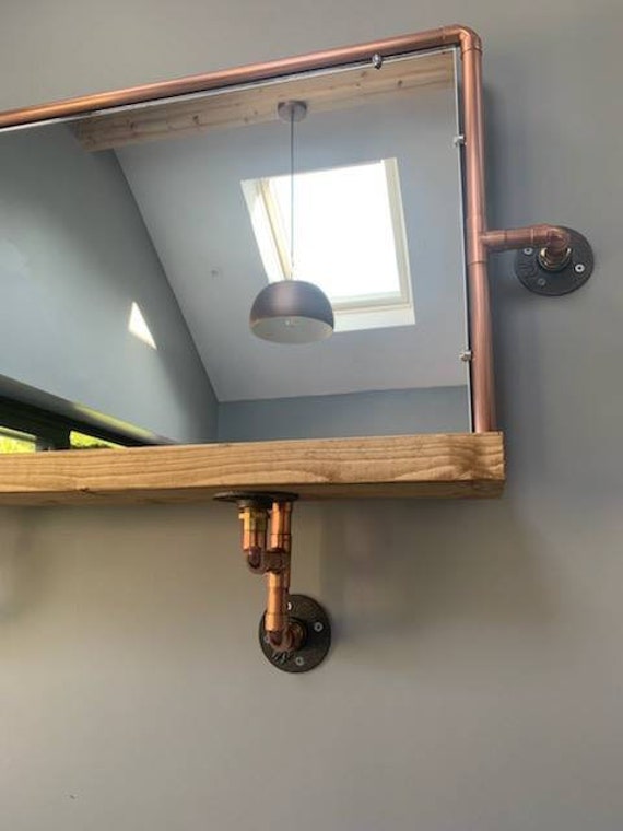 Industrial Large Copper Mirror Retro With Shelf Steampunk Industrial Large Copper Mirror Retro