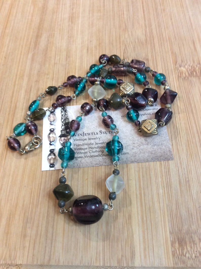 Vintage Purple and Blue Glass Beaded Necklace by VinJewels Studio Located in Abbotsford BC Canada