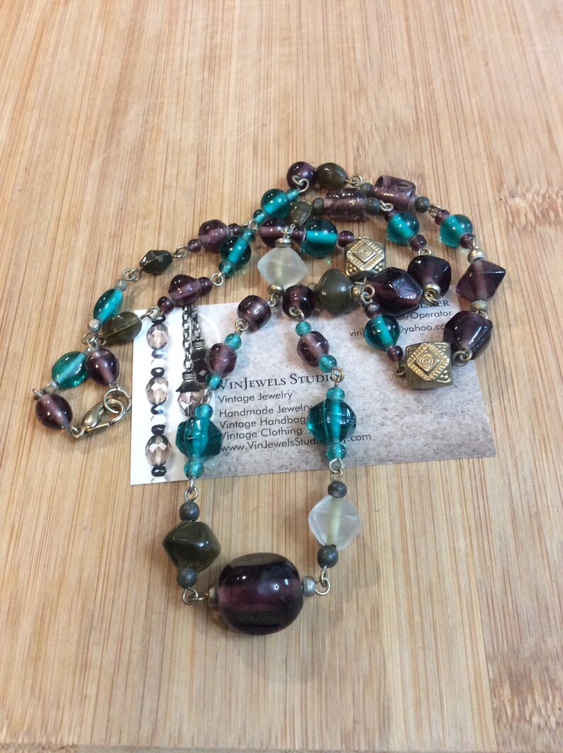 Vintage Purple and Blue Glass Beaded Necklace by VinJewels Studio Located in Abbotsford BC Canada