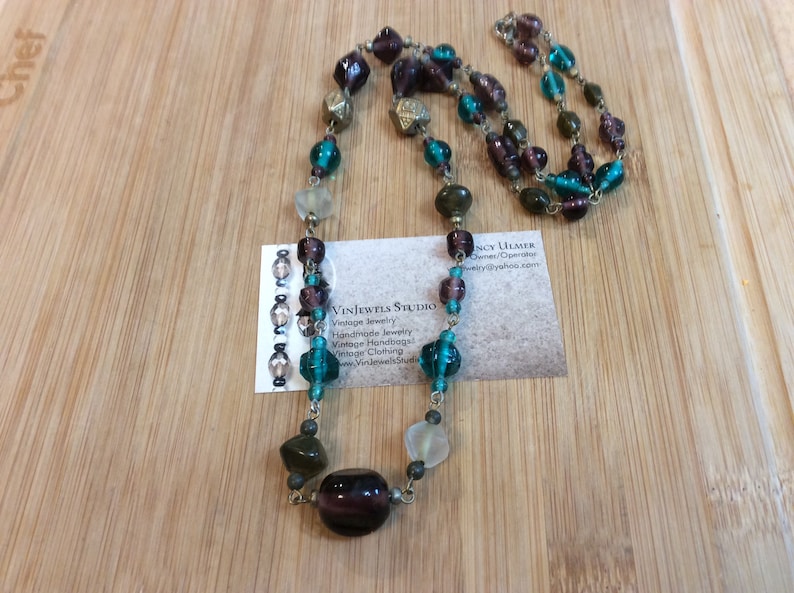 Vintage Purple and Blue Glass Beaded Necklace by VinJewels Studio Located in Abbotsford BC Canada