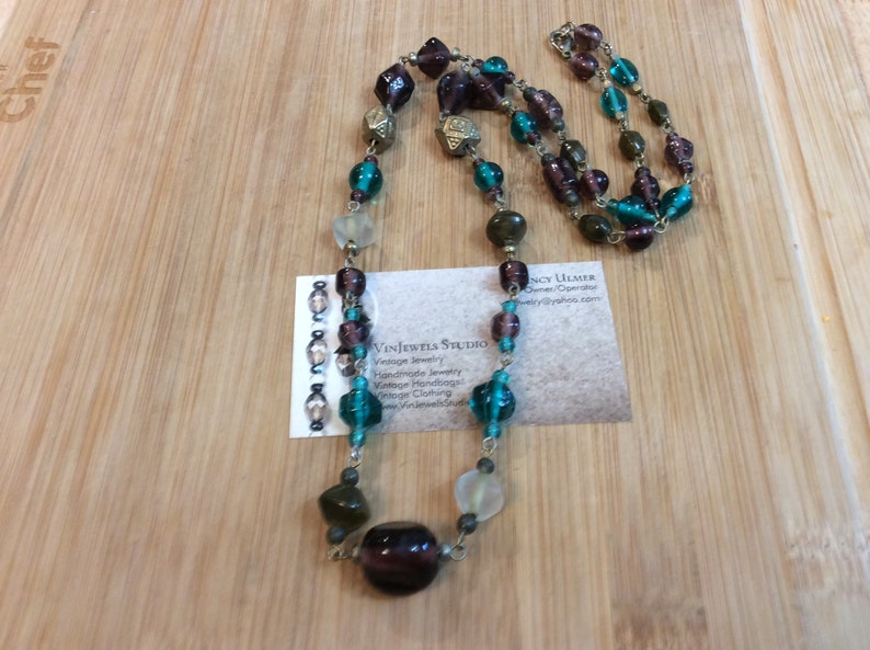 Vintage Purple and Blue Glass Beaded Necklace by VinJewels Studio Located in Abbotsford BC Canada
