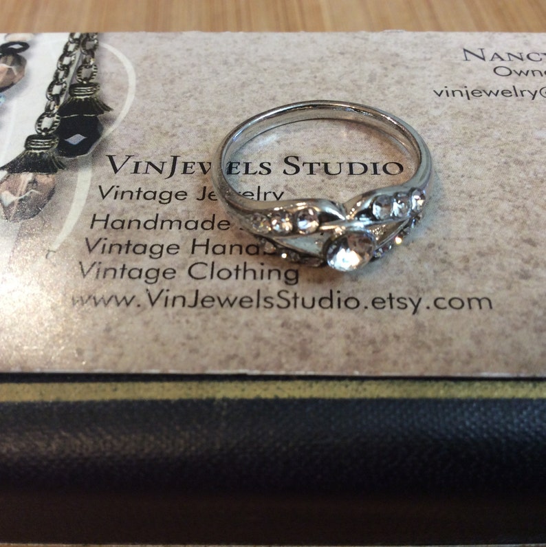 Vintage Clear Rhinestone Silvertone Setting Costume Jewelry Ring by VinJewels Studio Located in Abbotsford BC Canada