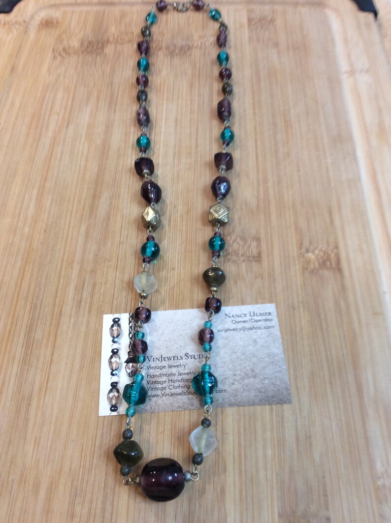 Vintage Purple and Blue Glass Beaded Necklace by VinJewels Studio Located in Abbotsford BC Canada