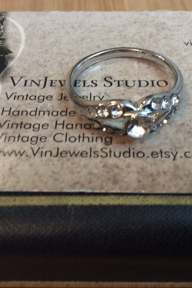 Vintage Clear Rhinestone Silvertone Setting Costume Jewelry Ring by VinJewels Studio Located in Abbotsford BC Canada