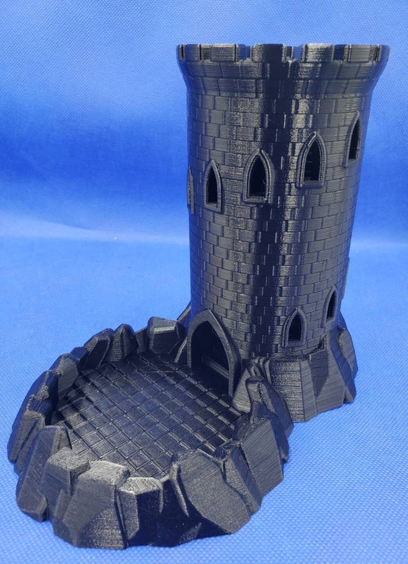 D20 Dice Tower and Tray - Castle Style - Includes Polyhedral D&D Dice! Dungeons and Dragons, Catan, DnD Roller, RPG, Lots of color options! 