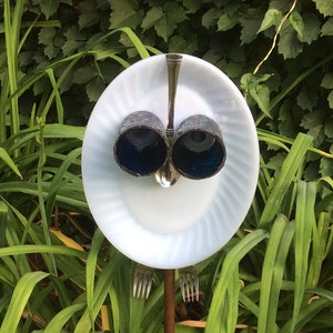 Glass Garden Owl, Fire King Owl, Yard Art, Garden Owls