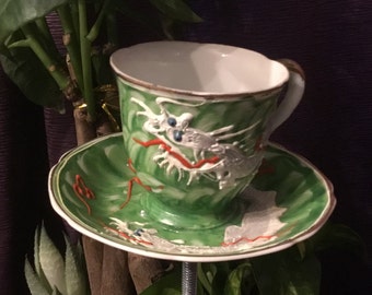Plant Pal, Beautiful Dragon Teacup & Saucer, Plant Decoration, Vintage Plant Stake, Antique, Porch Decor, House Plant, Porch Plant