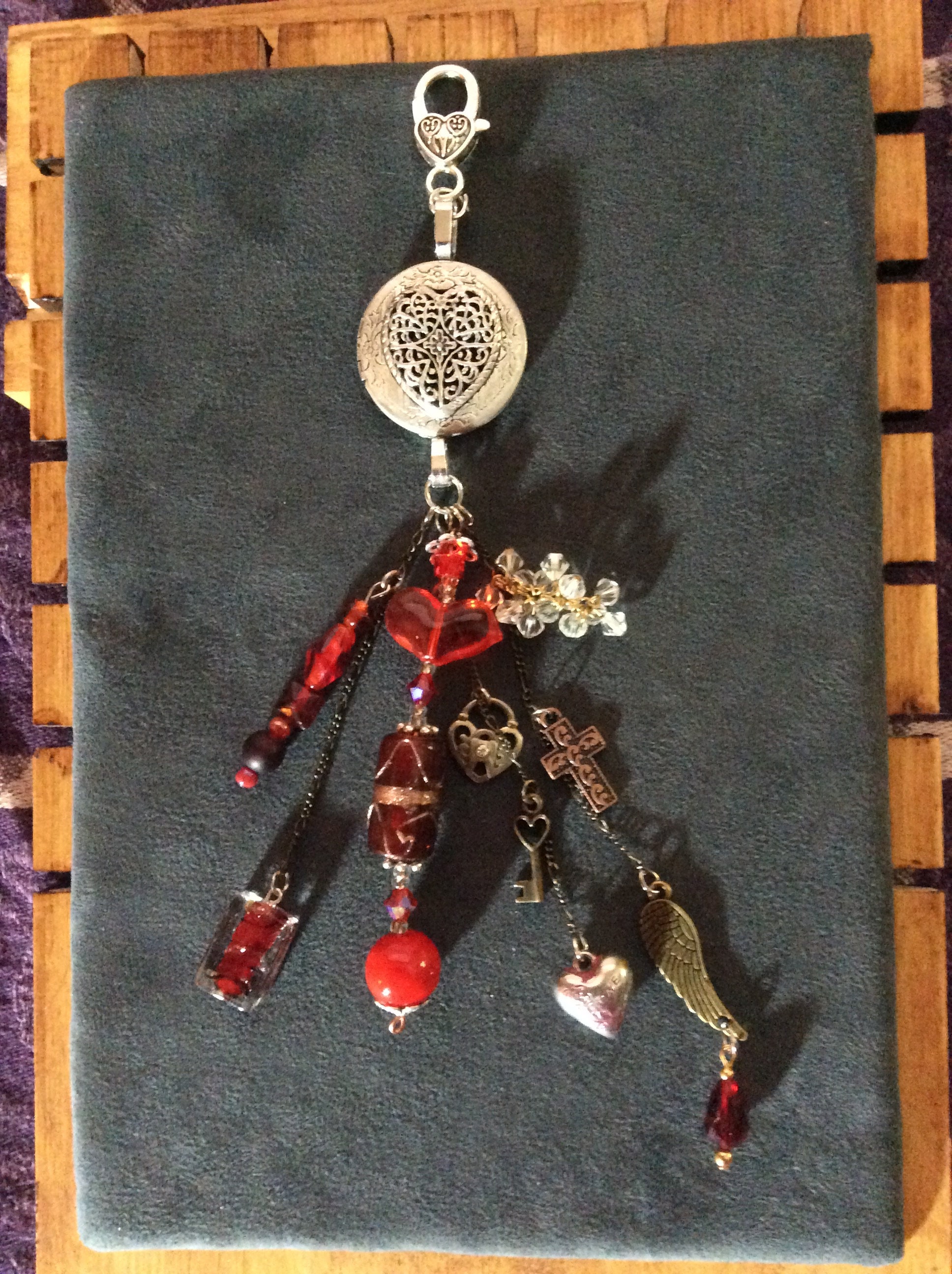 Unique Silver Tone Heart Locket Purse Charm, One Of a Kind Handmade Charm, Sun Catcher, Embellishments, Keychain
