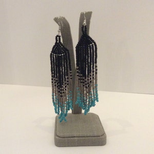 Nice Pair Of Earrings With Black, Pewter And Turquoise Beads