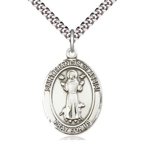 Pendentif en argent sterling St François d’Assise sur une chaîne de bordure légère en rhodium léger de 24 pouces.