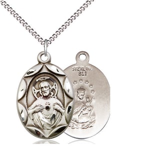 Sterling Silver Scapular Pendant on a 18 inch Light Rhodium Light Curb Chain.