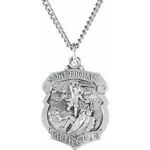 St. Michael Medal 24&quot; Necklace Sterling Silver