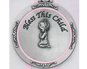 Girl Crib Medal Engravable Pewter