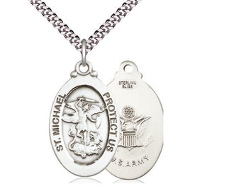 Sterling Silver St Michael Medal Protection Charm US Marine Corps Reversible Pendant Necklace
