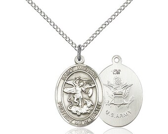 St Michael Army Sterling Silver Pendant on a 18 inch Sterling Silver Light Curb Chain.