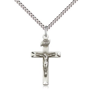 Sterling Silver Crucifix Pendant on a 18 inch Light Rhodium Light Curb Chain.