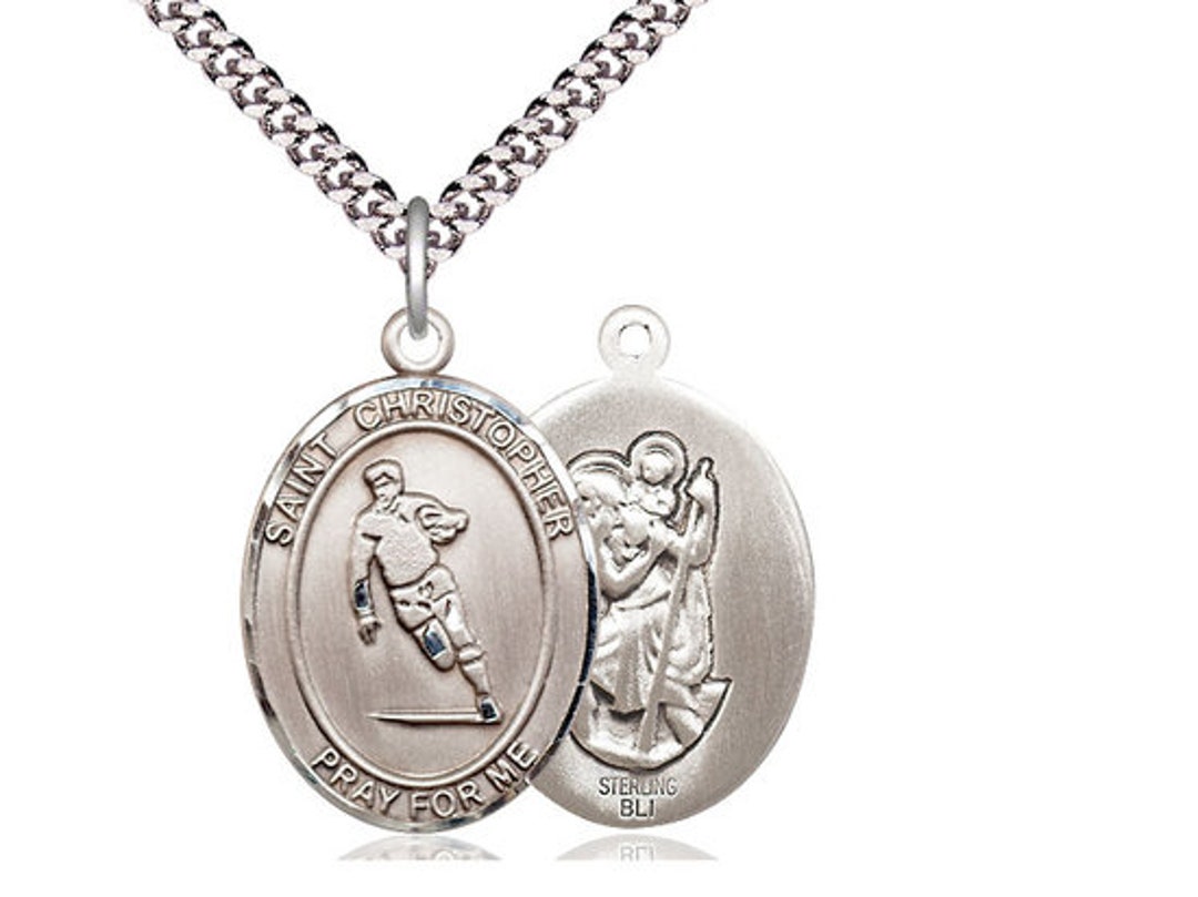 St Christopher Rugby Sterling Silver Pendant on a 24 Inch Light Rhodium ...