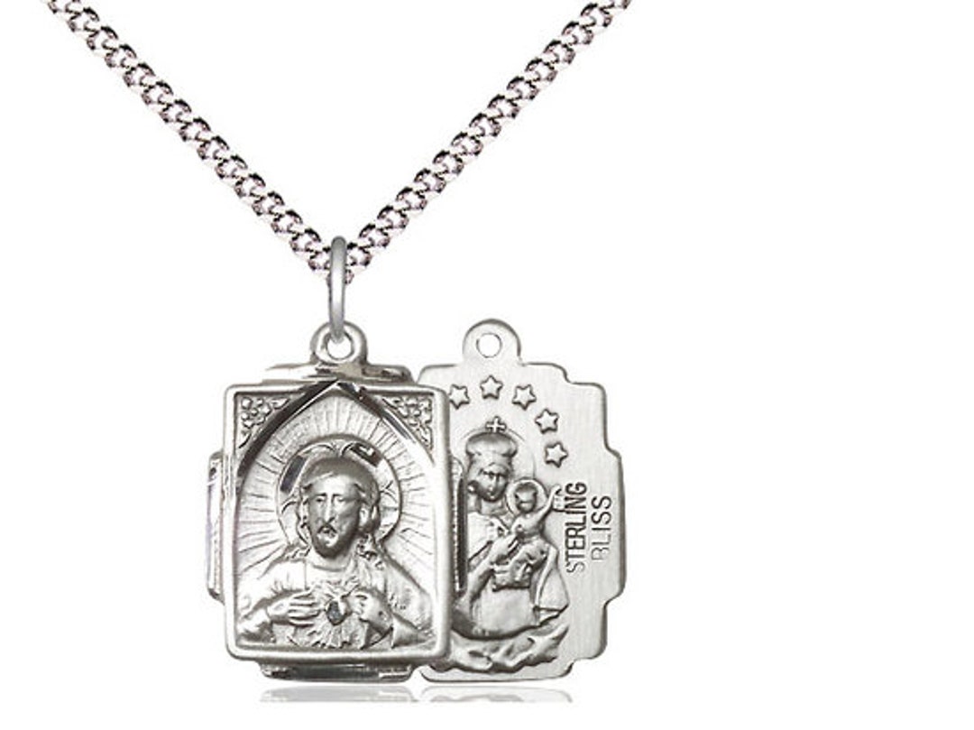 Sterling Silver Scapular Pendant on a 18 Inch Light Rhodium Light Curb ...