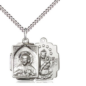 Sterling Silver Scapular Pendant on a 18 inch Light Rhodium Light Curb Chain.