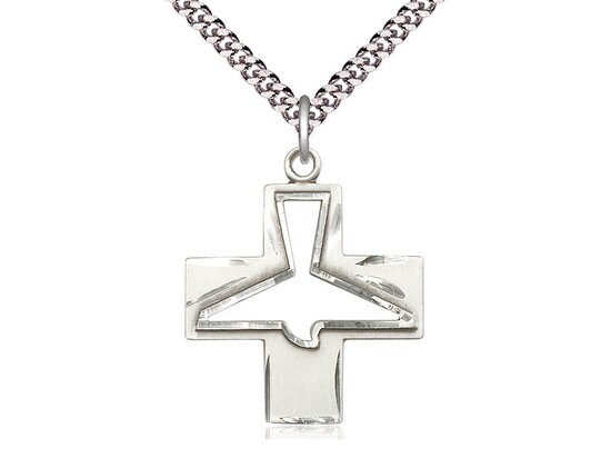 Sterling Silver Holy Spirit Pendant on a 24 Inch Light Rhodium Heavy ...