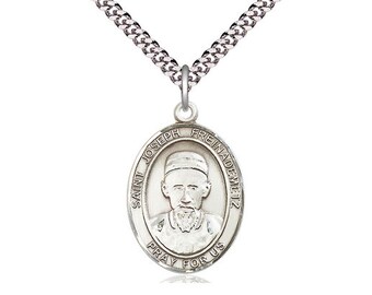 St Joseph Freinademetz Sterling Silver Pendant on a 24 inch Light Rhodium Heavy Curb Chain.