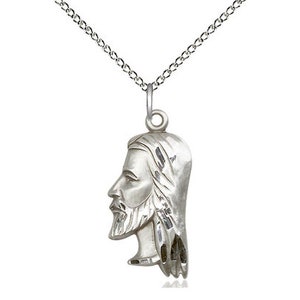 Sterling Silver Christ Head Pendant on a 18 inch Sterling Silver Light Curb Chain.