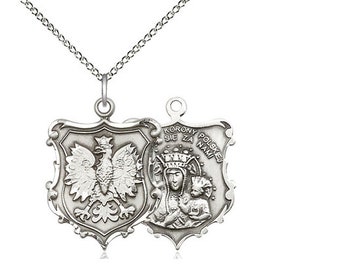 Our Lady of Czestochowa Sterling Silver Pendant  on a 18 inch Sterling Silver Light Curb Chain.