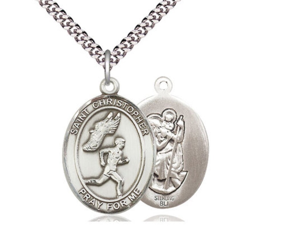 St. Christopher Track & Field Sterling Silver Pendant on a 24 Inch ...