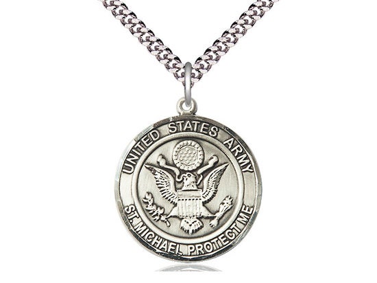 Army St Michael Sterling Silver Pendant on a 24 Inch Light Rhodium ...