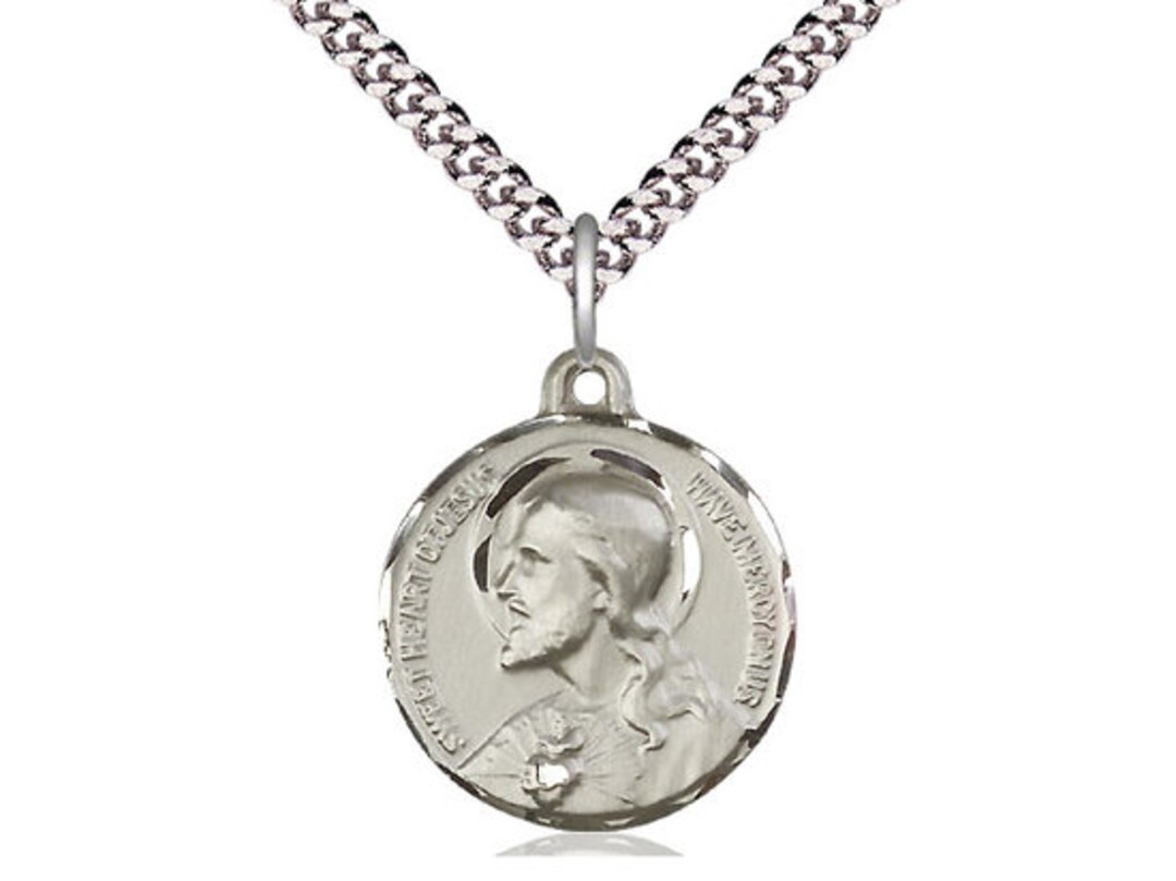 Sacred Heart of Jesus Sterling Silver Pendant on a 24 Inch Light ...