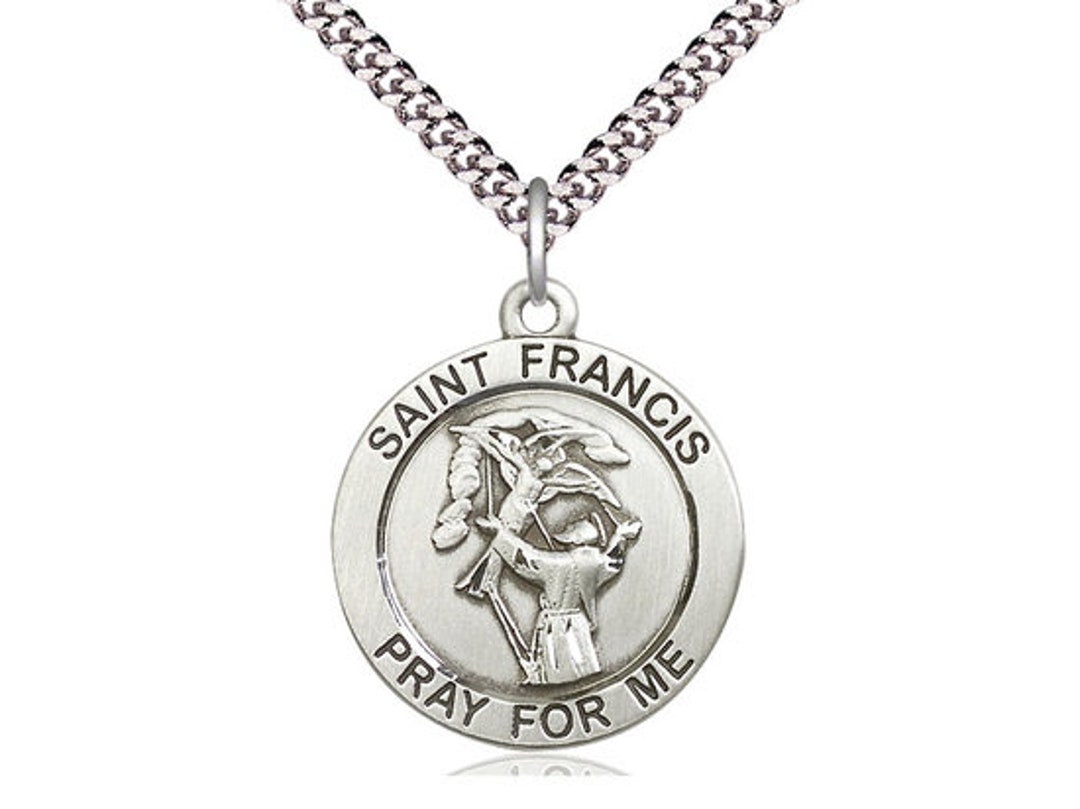 St Francis of Assisi Sterling Silver Pendant on a 24 Inch Light Rhodium ...