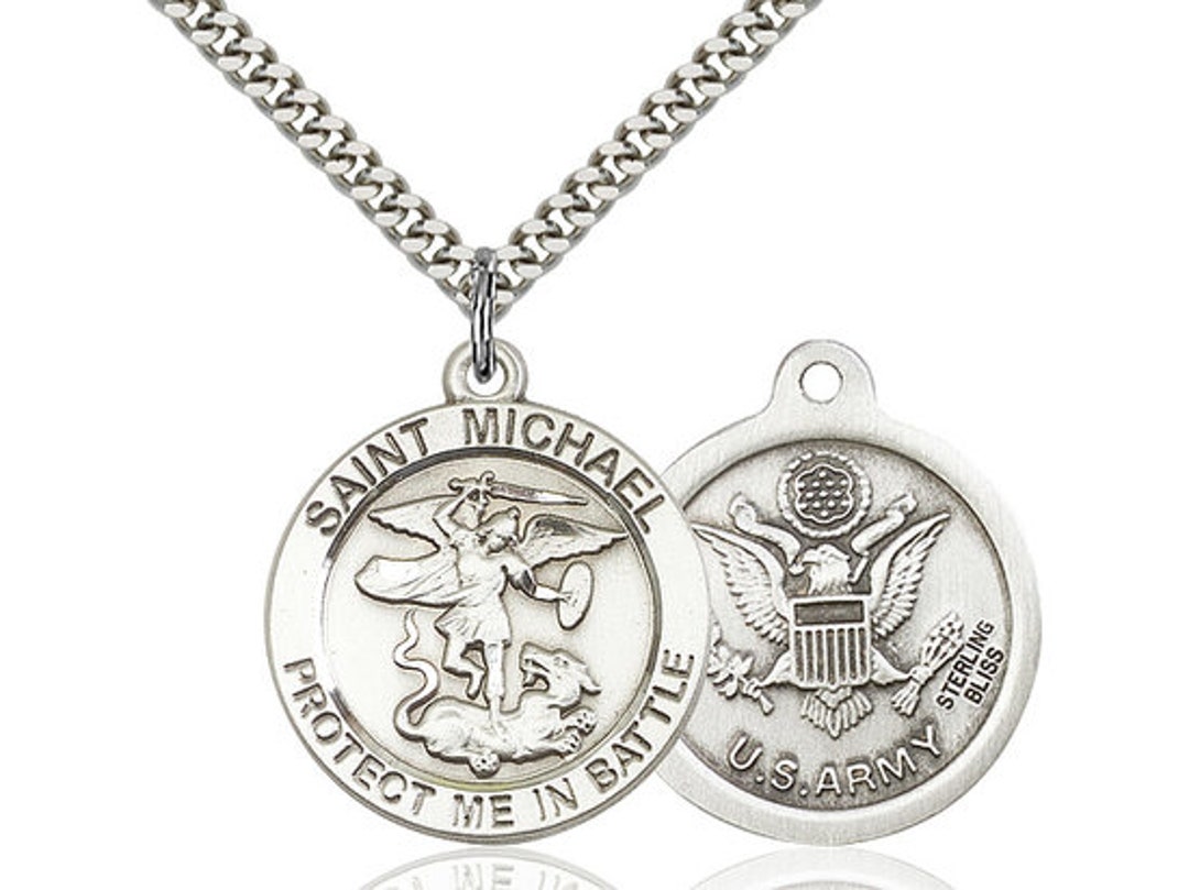 St Michael Army Sterling Silver Pendant on a 24 Inch Light Rhodium ...