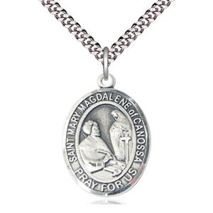 St Mary Magdalene of Canossa Sterling Silver Pendant on a 24 inch Light Rhodium Heavy Curb Chain.