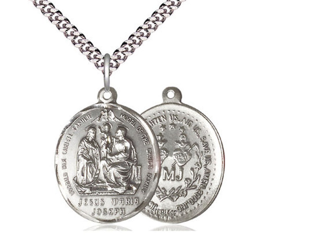 Holy Family Sterling Silver Pendant on a 24 Inch Light Rhodium Heavy ...