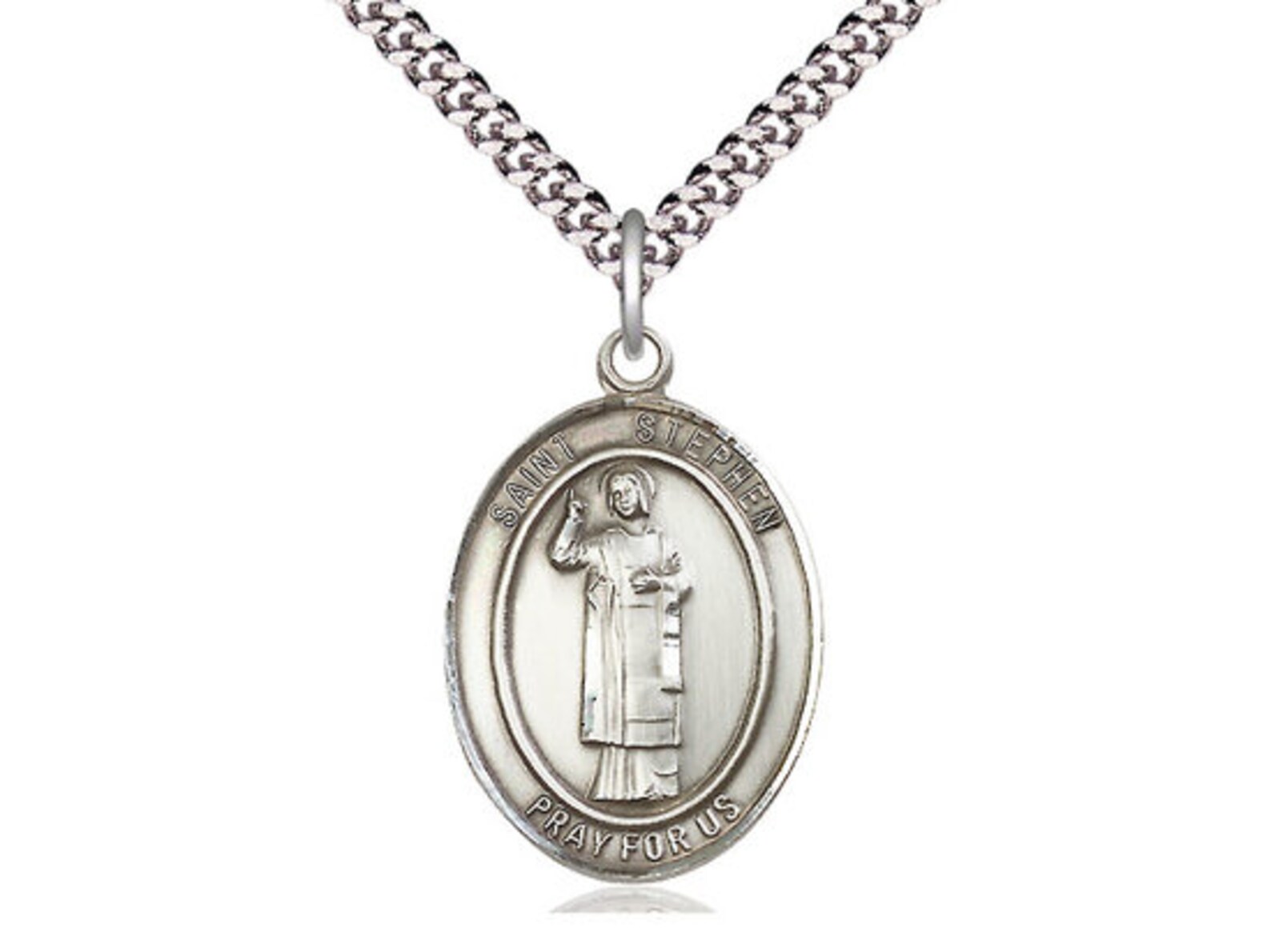 St Stephen the Martyr Sterling Silver Pendant on a 24 Inch Light ...