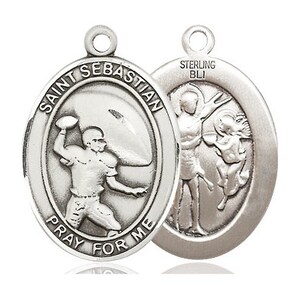 St Sebastian Football Sterling Silver Pendant on a 24 Inch Light ...