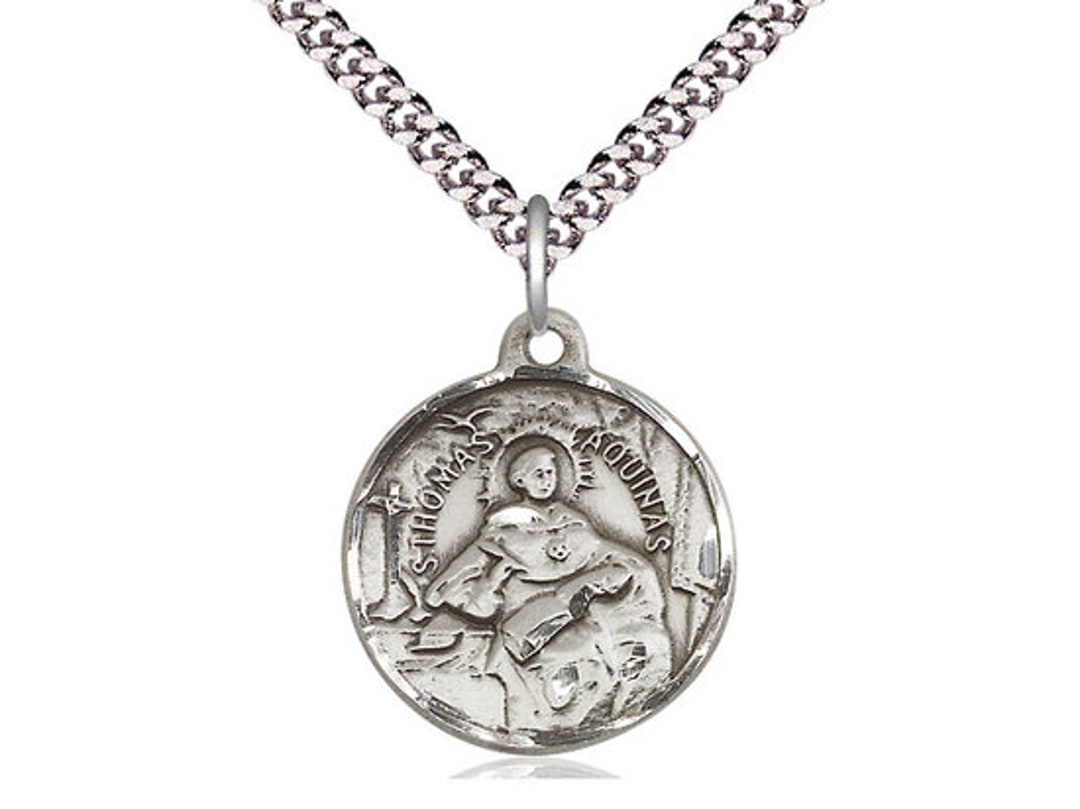 St Thomas Aquinas Sterling Silver Pendant on a 24 Inch Light Rhodium ...