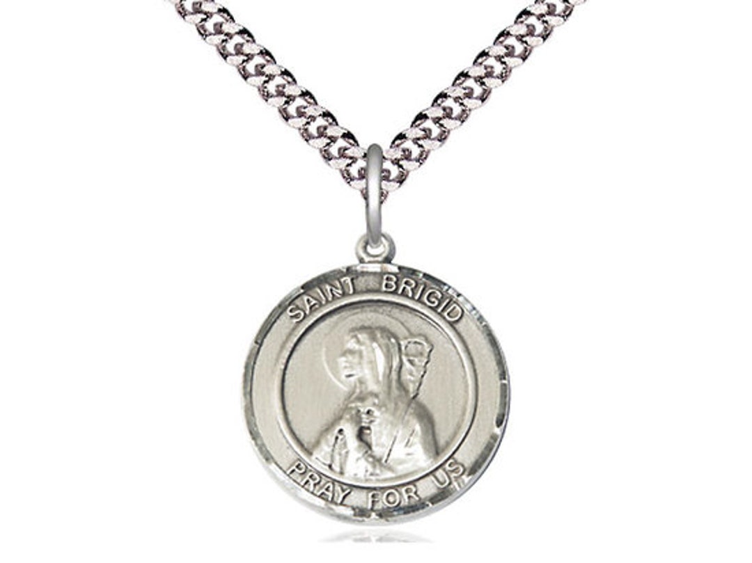 St Brigid of Ireland Sterling Silver Pendant on a 24 Inch Light Rhodium ...