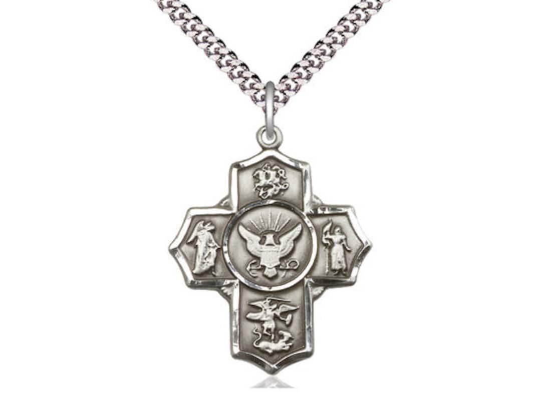 5-way Navy Sterling Silver Pendant on a 24 Inch Light Rhodium Heavy ...
