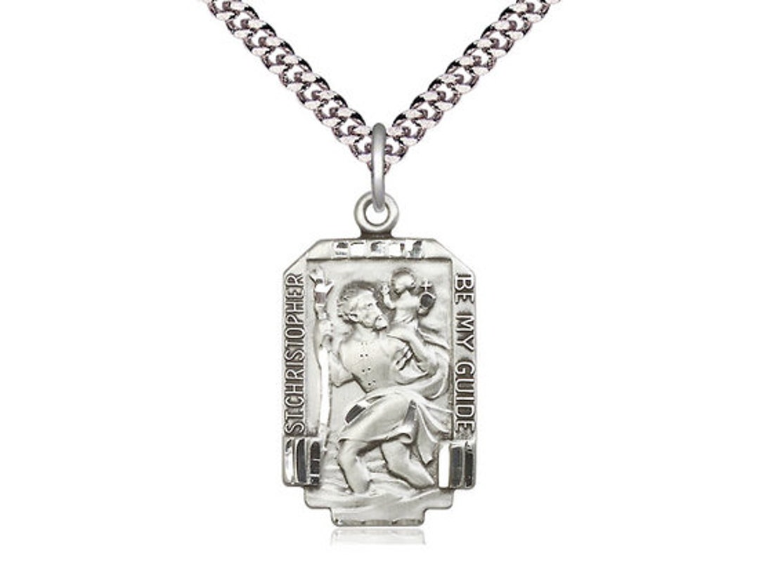 St Christopher Sterling Silver Pendant on a 24 Inch Light Rhodium Heavy ...