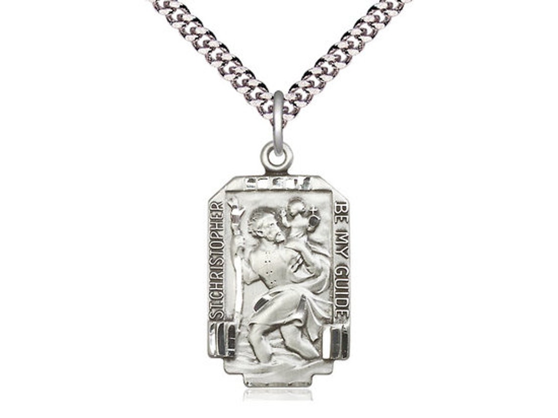 St Christopher Sterling Silver Pendant on a 24 Inch Light Rhodium Heavy ...